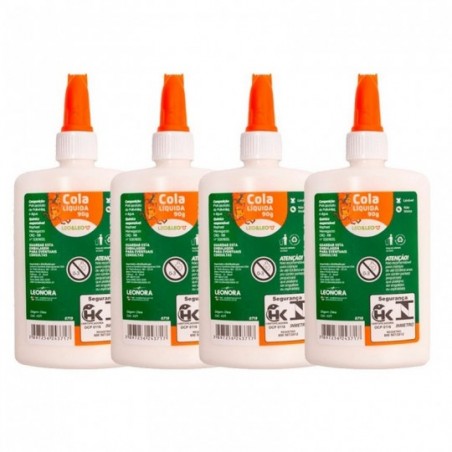 Kit 4 Colas Líquida 90g Branca Escolar Leo & Leo