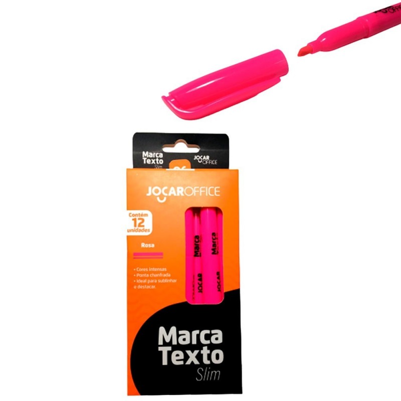 Marca Texto Slim Rosa Ponta Chanfrada Jocar Office
