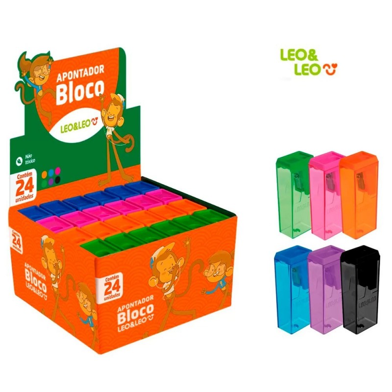 Kit Caixa Apontador Bloco 24 Unidades Colors Leo & Leo