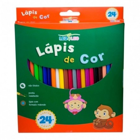 Kit 2 Conjuntos de Lápis de cor Redondo 24 Cores Leo & Leo
