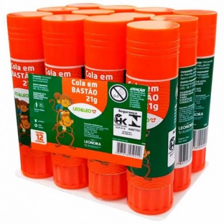Kit 12 Colas em Bastão 21g Escolar Não Tóxico Leo & Leo