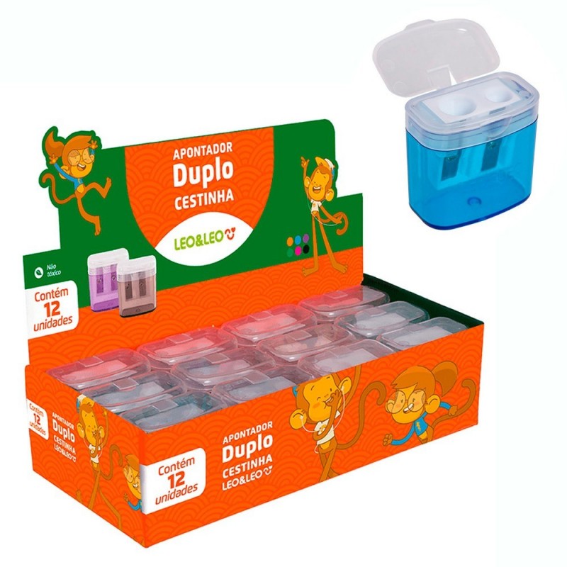 Apontador Duplo Cestinha/Depósito 12 Unidades Leo & Leo