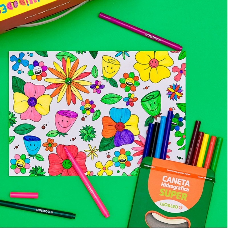 Kit 2 Jogos De Canetas Hidrográfica Super Colorida Leo & Leo