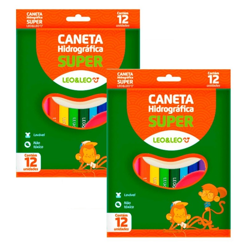 Kit 2 Jogos De Canetas Hidrográfica Super Colorida Leo & Leo