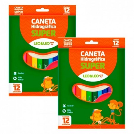 Kit 2 Jogos De Canetas Hidrográfica Super Colorida Leo & Leo