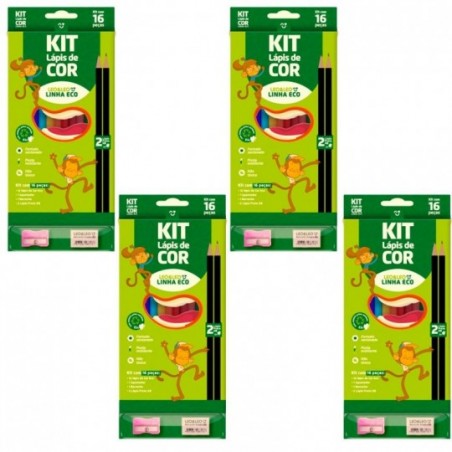 Kit 4 Conjunto Lápis De Cor + Lápis Preto Eco Leo & Leo