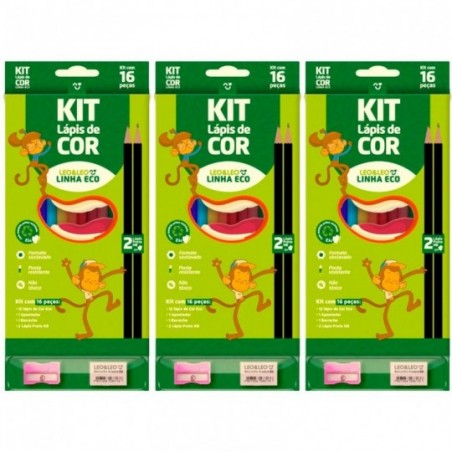 Kit 4 Conjunto Lápis De Cor + Lápis Preto Eco Leo & Leo