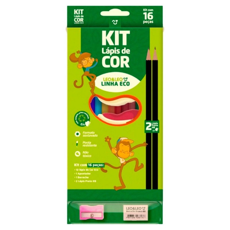Kit 4 Conjunto Lápis De Cor + Lápis Preto Eco Leo & Leo