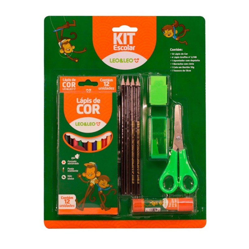 Kit Escolar 12 Lápis De Cor Sextavado Resistente Leo & Leo