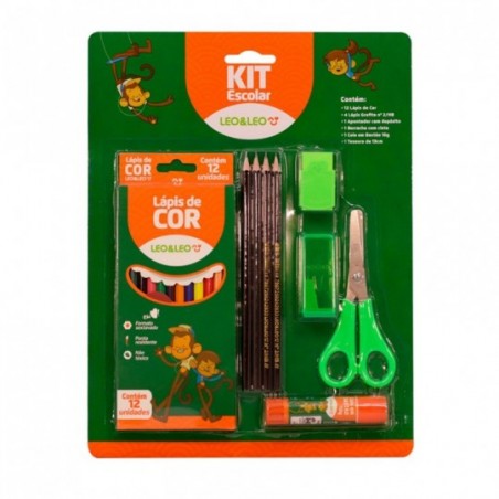 Kit Escolar 12 Lápis De Cor Sextavado Resistente Leo & Leo