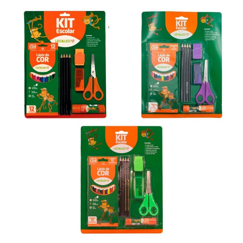 Kit Escolar 12 Lápis De Cor Sextavado Resistente Leo & Leo