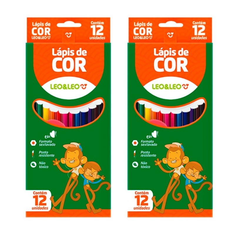 Kit 2 Caixa Lápis De Cor 12 Cores Reflorestada Longo Leo & Leo 