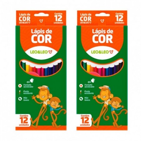 Kit 2 Caixa Lápis De Cor 12 Cores Reflorestada Longo Leo & Leo 