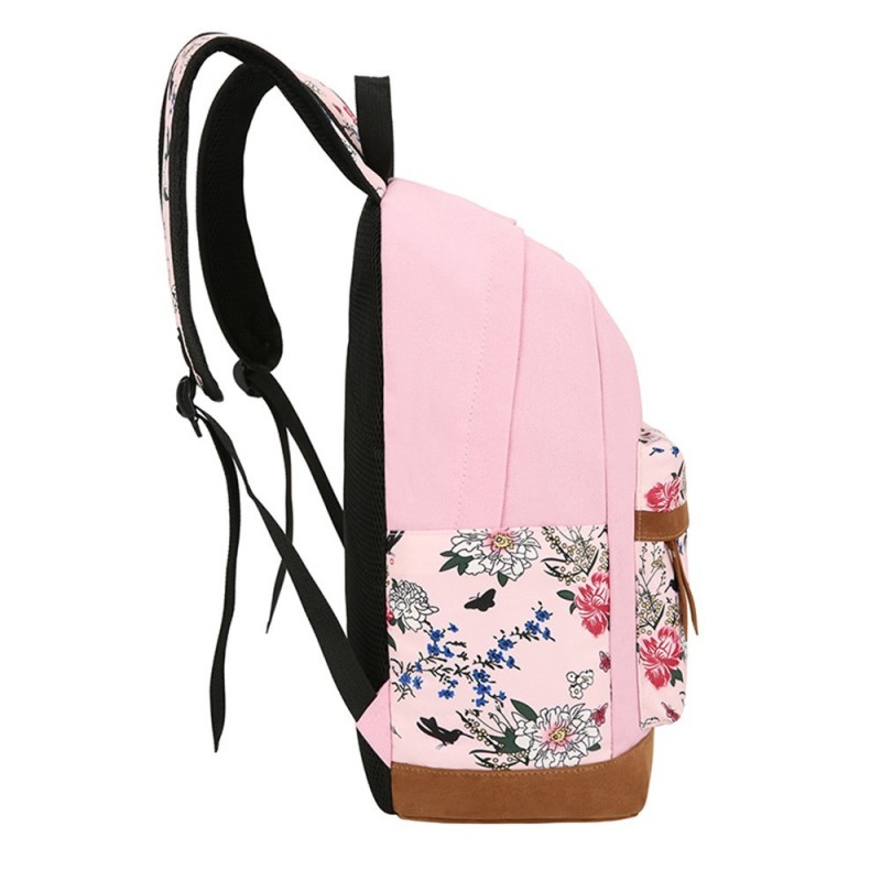 Kit Mochila Necessaire Estojo Camurça Flores Estampado