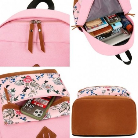 Kit Mochila Necessaire Estojo Camurça Flores Estampado