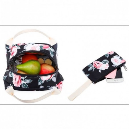 Kit Mochila Necessaire Estojo Camurça Flores Estampado
