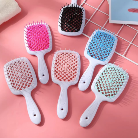 Kit 3 Escovas Raquete Vazada Para Cabelos Cacheados e Lisos