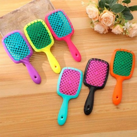 Kit 3 Escovas Raquete Vazada Para Cabelos Cacheados e Lisos