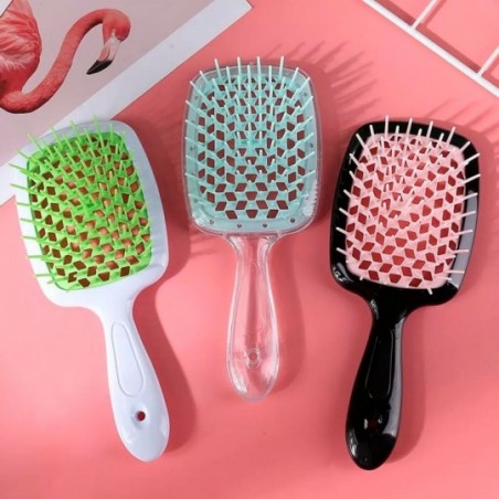 Kit 3 Escovas Raquete Vazada Para Cabelos Cacheados e Lisos