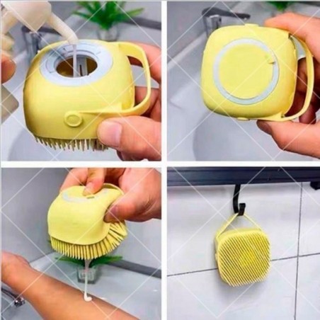 KIt 2 Esponjas De Silicone Banho Com Dispenser Shampoo