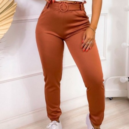 Calça Feminina Tipo Social Em Neoprene Com Bolsos E Cinto
