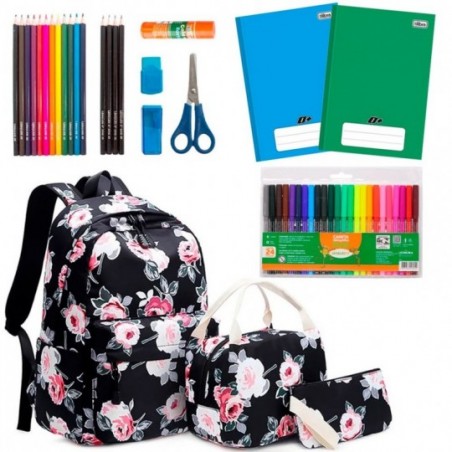 Kit Material Escolar Mochila Estojo Necessaire + 41 Itens 