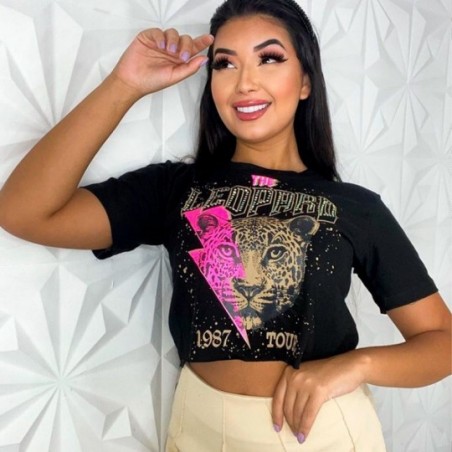 Cropped Blusa Feminina Estampada Com Manga Curta