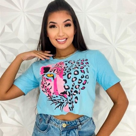Cropped Blusa Feminina Estampada Com Manga Curta