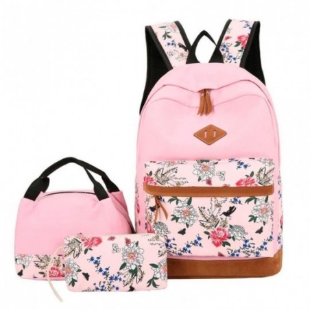 Kit Mochila Necessaire Estojo Camurça Flores Estampado 
