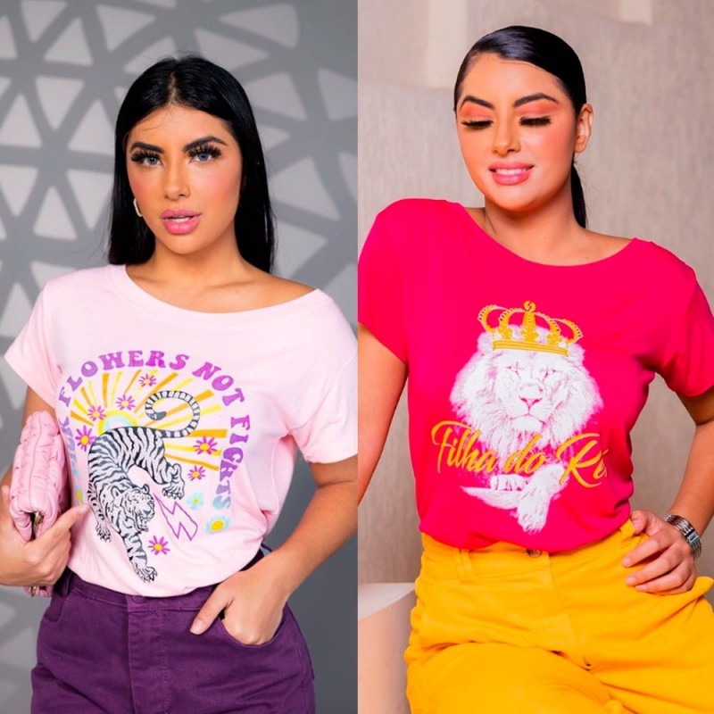 Blusa T-shirt Manga Curta Feminina Estampada