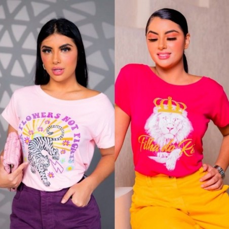 Blusa T-shirt Manga Curta Feminina Estampada