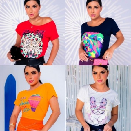 Blusa T-shirt Manga Curta Feminina Estampada