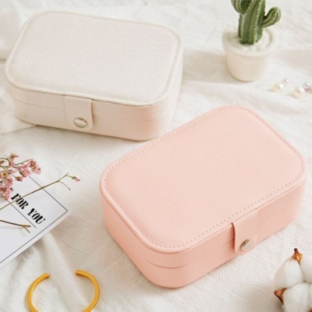 Porta Jóias Veludo Organizador Viagem Mdf Médio Estojo Duplo