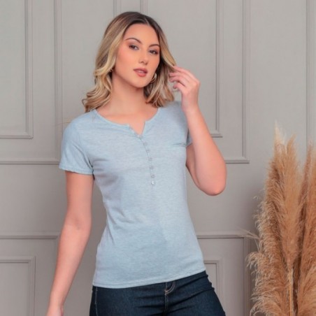 Blusa Feminina Manga Curta Com Botões Baby Look