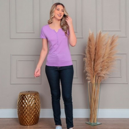 Blusa Feminina Manga Curta Com Botões Baby Look