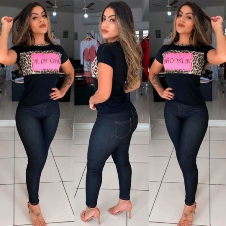 Calça Legging Jeans Fake Feminina Cintura Alta