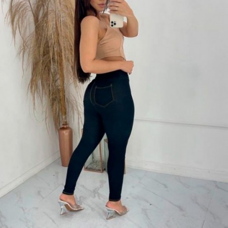 Calça Legging Jeans Fake Feminina Cintura Alta