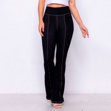 Calça Cotton Flare Jeans Fake Feminina Cintura Alta