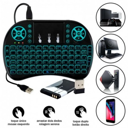 Mini Teclado Controle Sem Fio Wireless Iluminado Colors