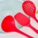 Kit Utensílios Silicone Escumadeira + Concha + Espátula Vermelho