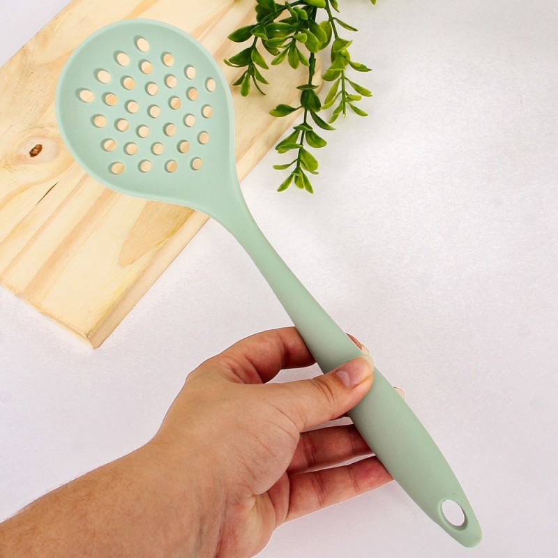Escumadeira Cozinha Multiuso Silicone Inteiriço Verde 27 Cm