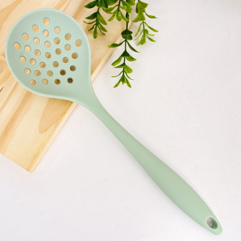 Escumadeira Cozinha Multiuso Silicone Inteiriço Verde 27 Cm