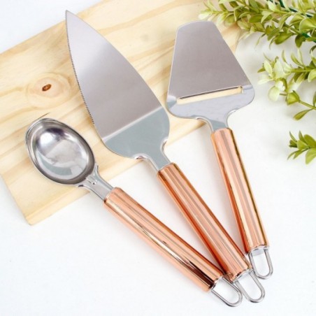 Kit Utensílios Rose God Espátula + Colher De Sorvete + Plaina