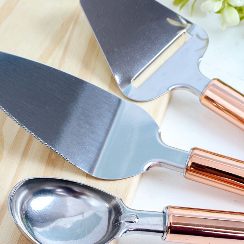 Kit Utensílios Rose God Espátula + Colher De Sorvete + Plaina