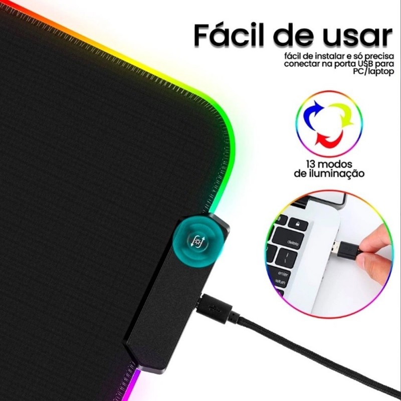 Mouse Pad Gamer Grande Speed Borda Led 7 Cores Impermeável