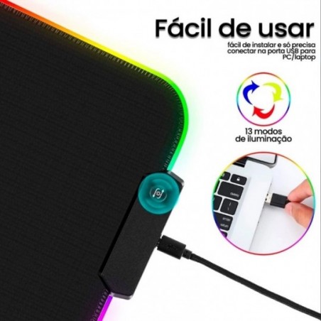 Mouse Pad Gamer Grande Speed Borda Led 7 Cores Impermeável