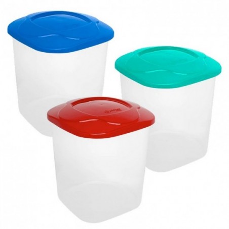 Kit 3 Porta Mantimentos Quadrado Com Tampa 1,75L Jaguar