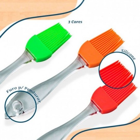 Pincel Culinário De Silicone 3 Peças Cabo Acrílico 17 Cm