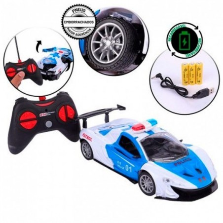 Carrinho de Controle Remoto Racing Polícia Colors Brinquedo