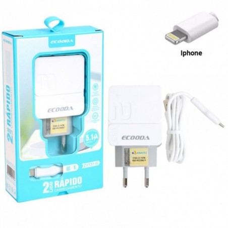 Carregador Completo Com Cabo USB IPhone E Fonte Ecooda
